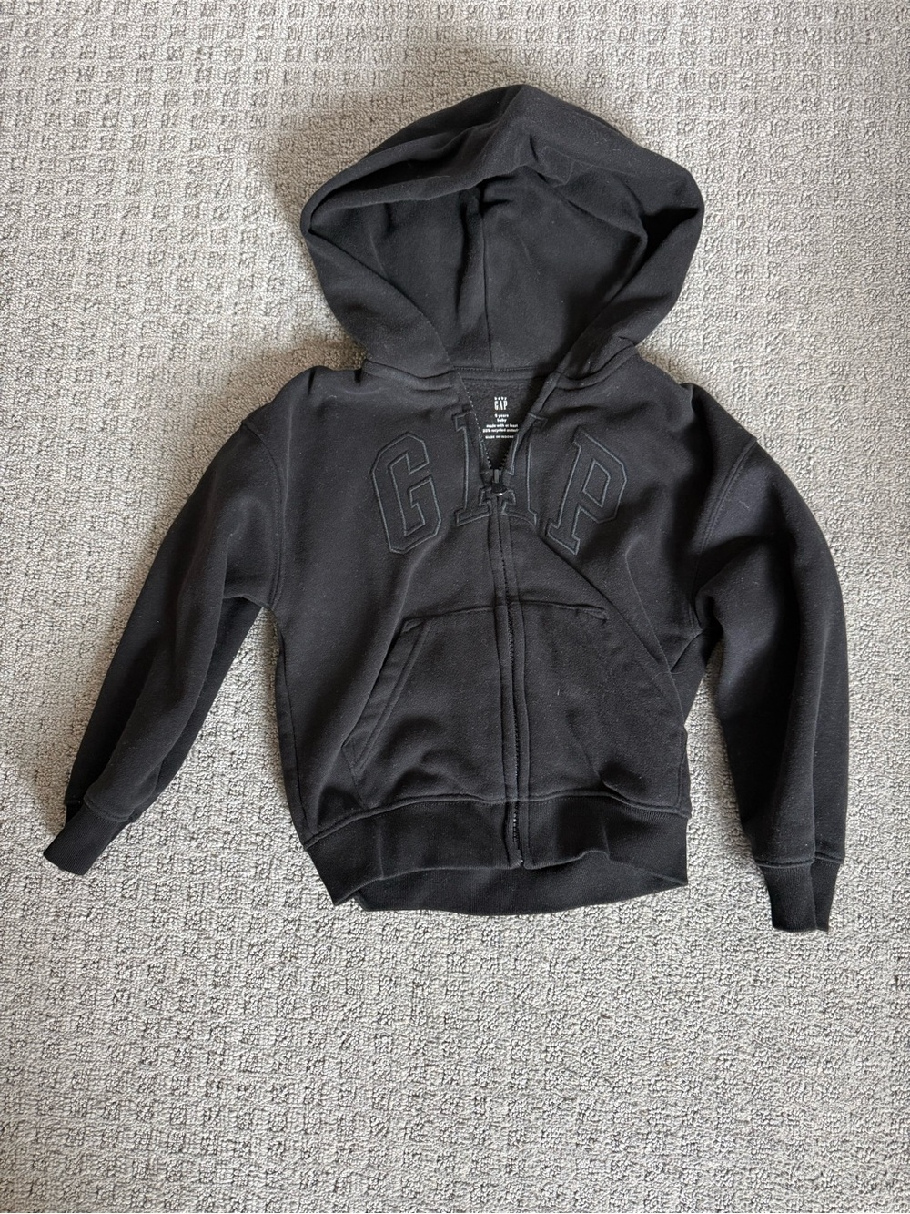 GAP Kids Black Full-Zip Hoodie with Embossed Logo